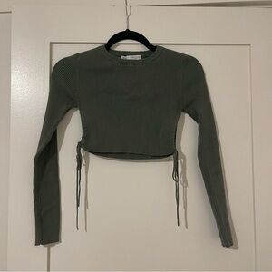 Long sleeve bow tie ribbed Zara top
